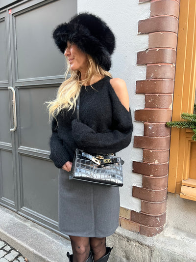 Black mohair offshoulder