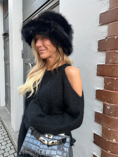 Black mohair offshoulder