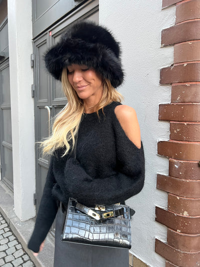 Black mohair offshoulder