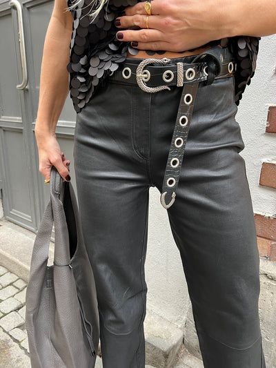 Leoncc leather flare pants black