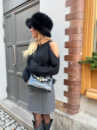 Black mohair offshoulder